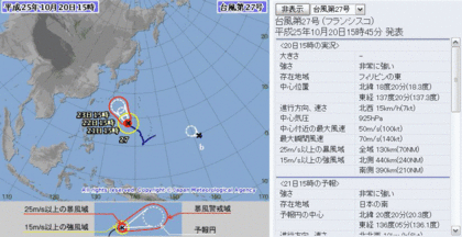 2013年台風第27号 72時間&5日間予報, 熱帯低気圧b 24時間予報 10月20日15時