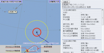 2013年台風第27号 72時間＆5日間予報  10月21日3時