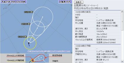 2013年台風第16号72時間予想 9月2日6時