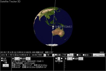 ひまわり 2012年7月14日19時39分推定位置　Satellite Tracker 3D より